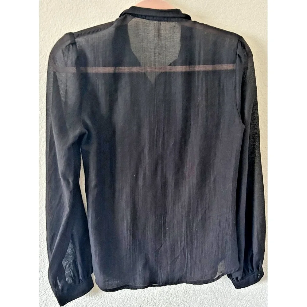 Free People Whimsgoth Grunge Festival Black Ruffle Front Sheer Popover Top SZ S